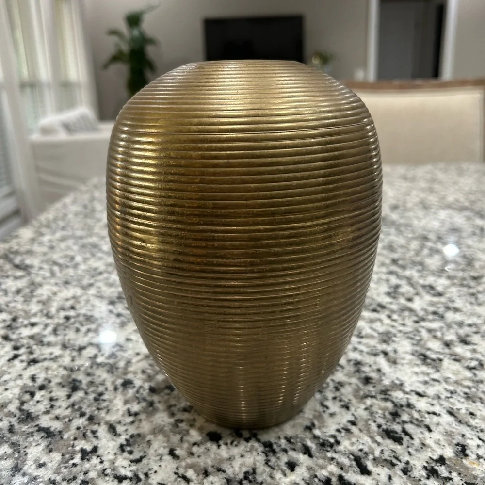 Solid Brass Ribbed Vase - Picture 1 of 4